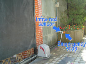 Safety equipment: infra-red sensor and emergency stop